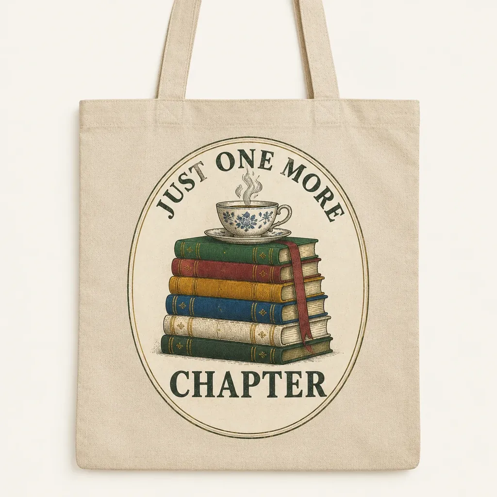 Just One More Chapter Vintage Book Stack Canvas Tote Bag