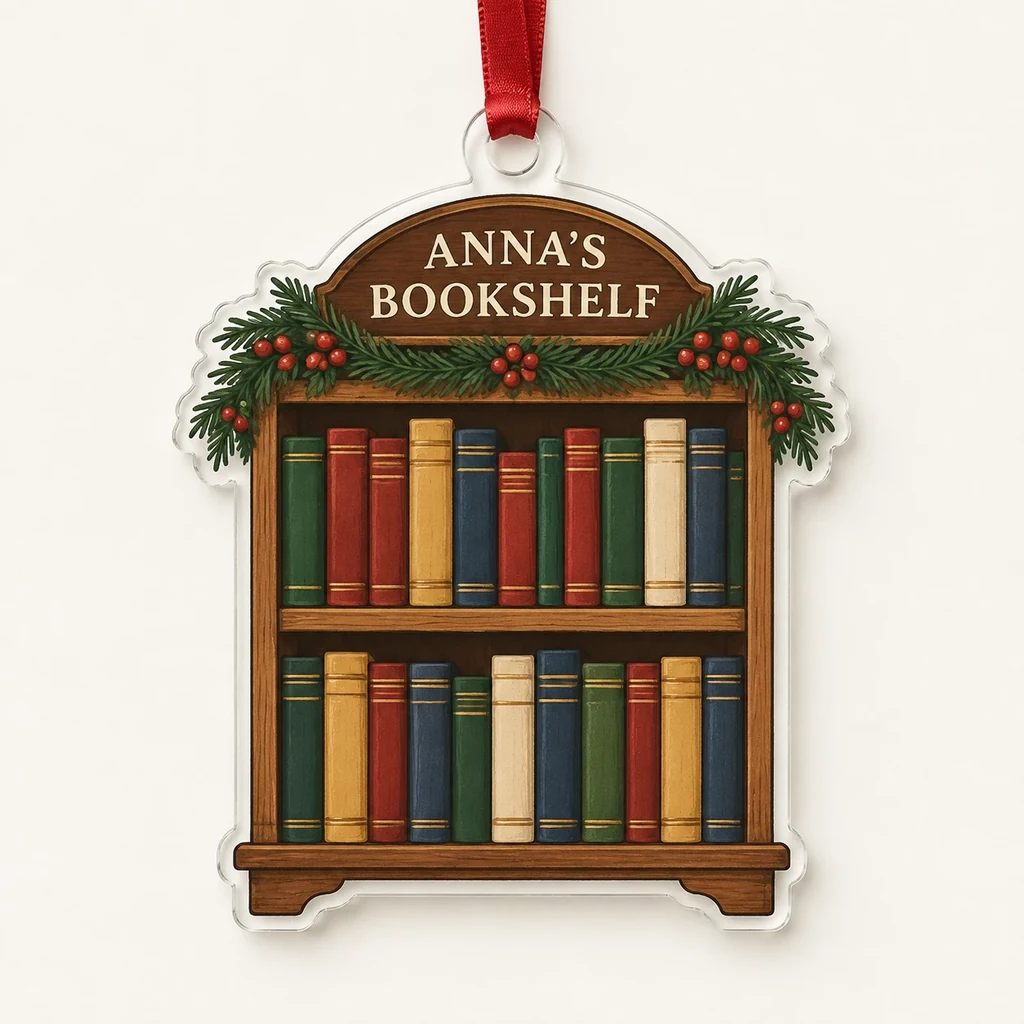 Personalized Bookshelf Christmas Ornament