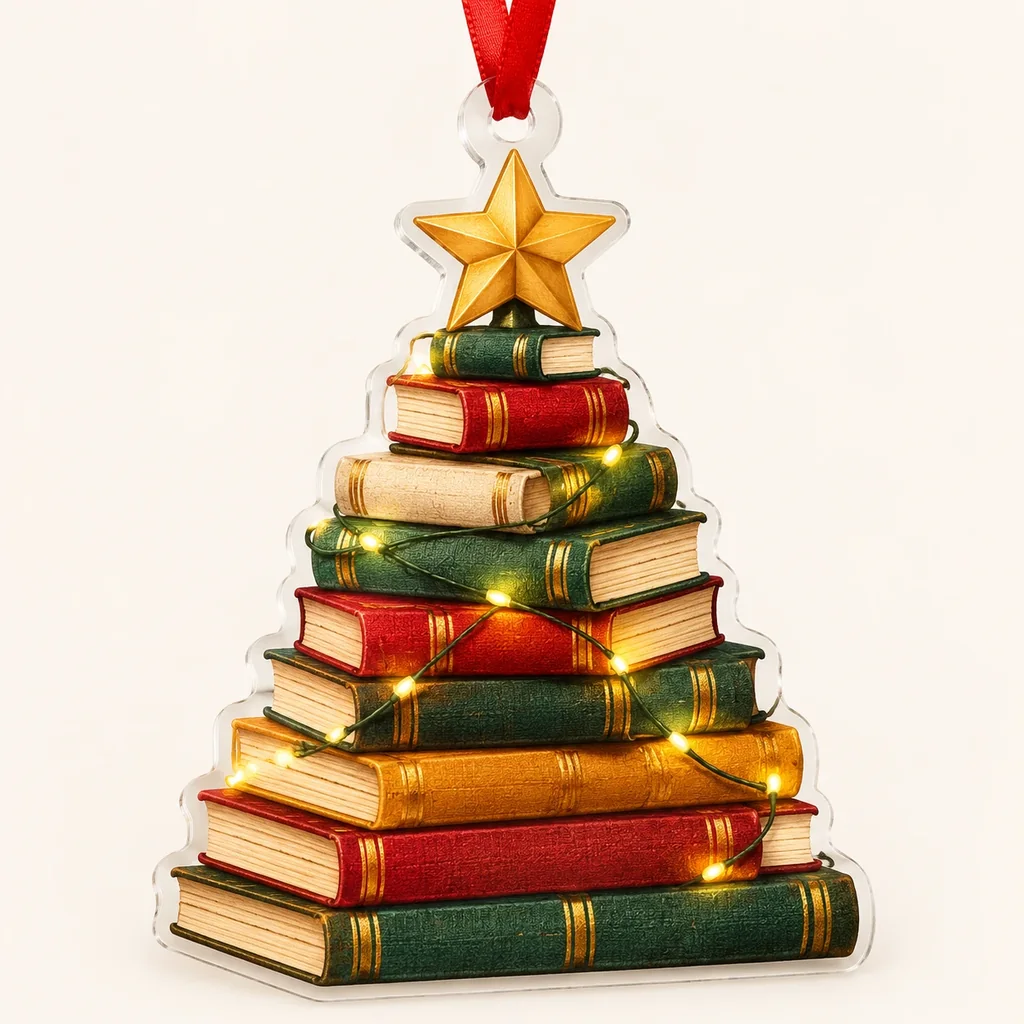 Stacked Books Christmas Tree Acrylic Ornament